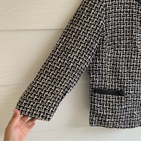 Pendleton Silk Tweed Boucle blazer Lady Jacket lined pockets 12 Leather Trim - Picture 4 of 12